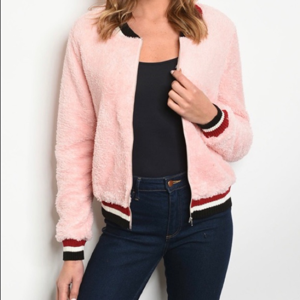 Pink Fleece Bomber Jacket - Picture 2 of 6